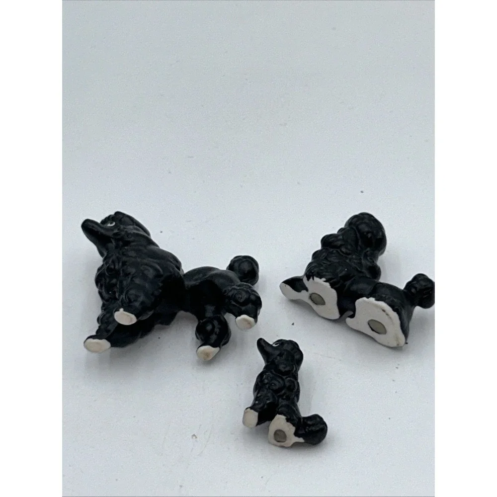 Vintage Miniature Poodle Figurine Set Of 3 Bone China Japan Mini Black  Dogs